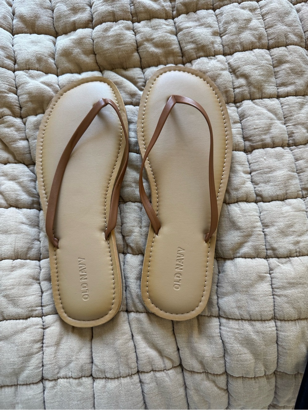 Old Navy Beige Footbed Tan Strap Flip Flop Sandals
